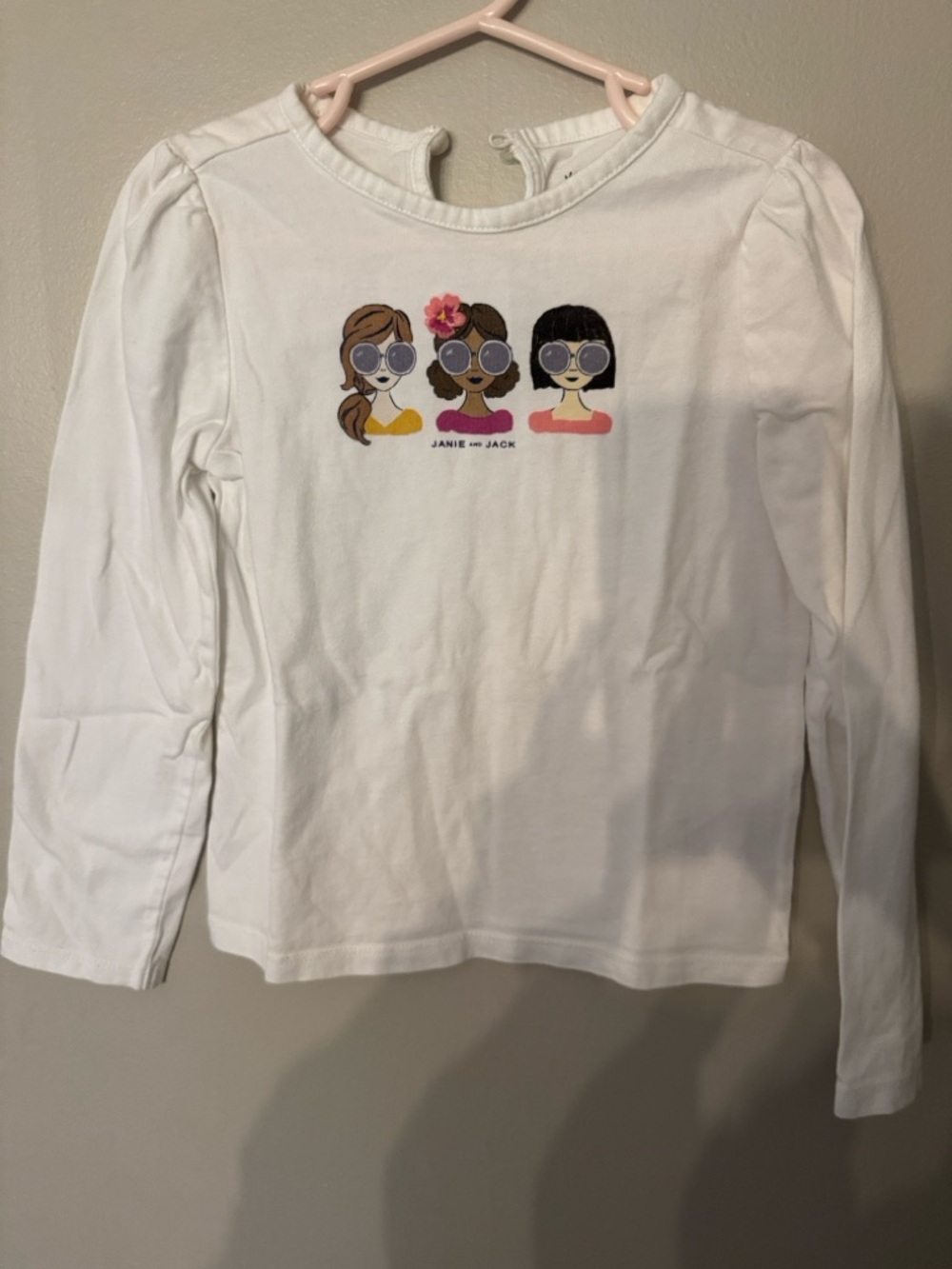Janie and Jack White Long-Sleeve Tee with Three Girls Graphic